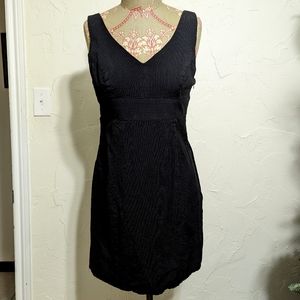 Bebe black v neck sleeveless business office dress 10 pinstripe knee